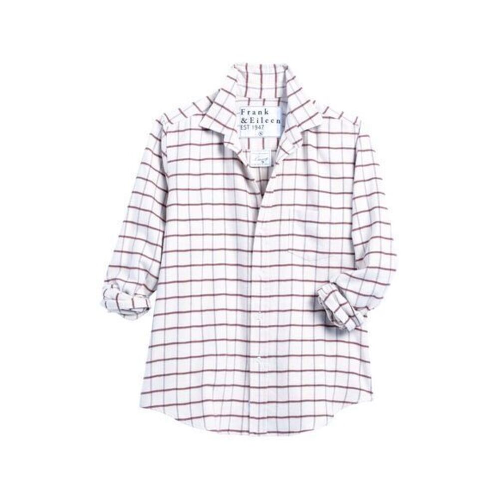 Frank & Eileen Barry Red Windowpane Italian Cotton button up shirt size L‎